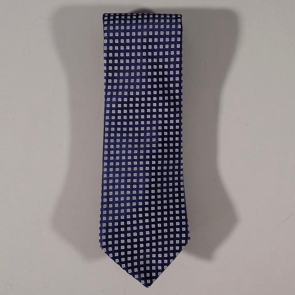 Ike Behar Tie Mens OS Navy Blue Geometric Square Silk Hand Tailored USA